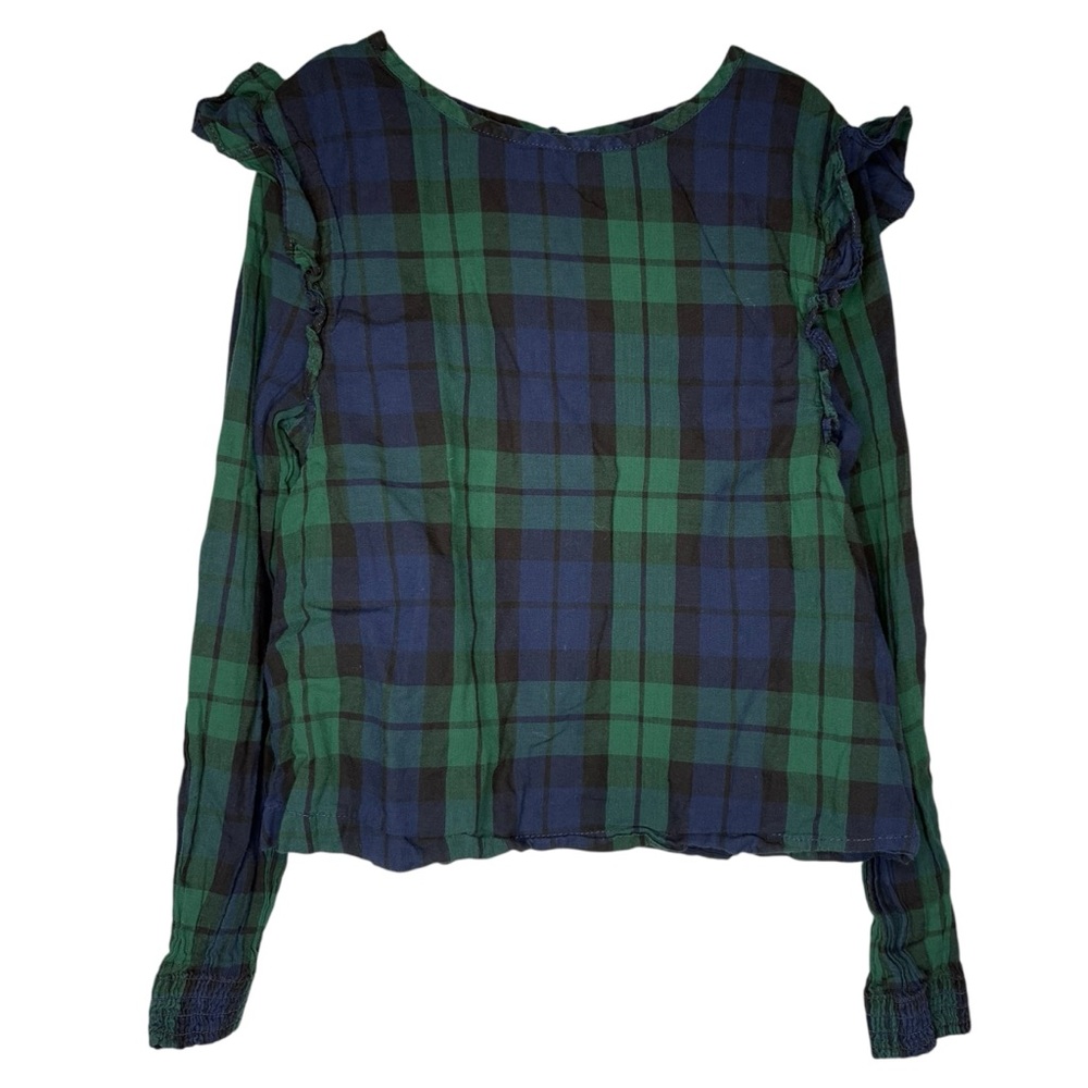 Vineyard Vines apres tartan plaid ruffle shirt Green Blue Ruffle long sleeve